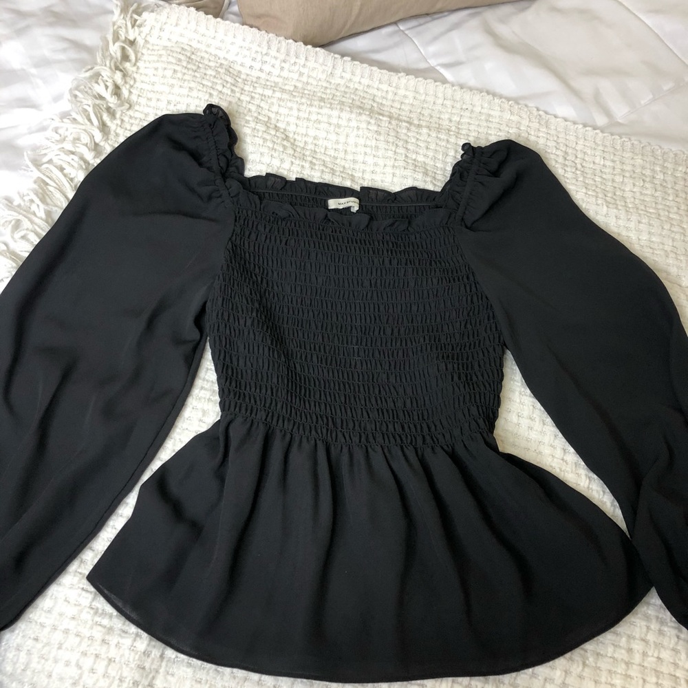 Smocked waist blouse with long puffy sleeves
